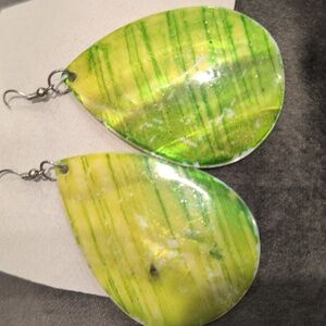 Green and Yellow Teardrop Shell Earrings